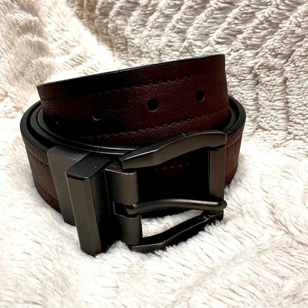 UNBRANDED BROWN LEATHER CORE BELT, Brushed Metal Buckle  2XL EUC  LIKE NEW!